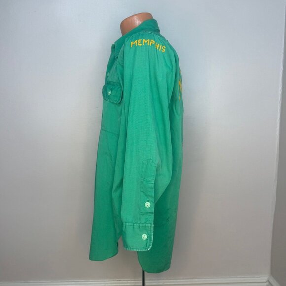 Vintage 1940s Mens Green Long Sleeve Shirt Al Chymia Temple Memphis Chain Stitch - Picture 3 of 10